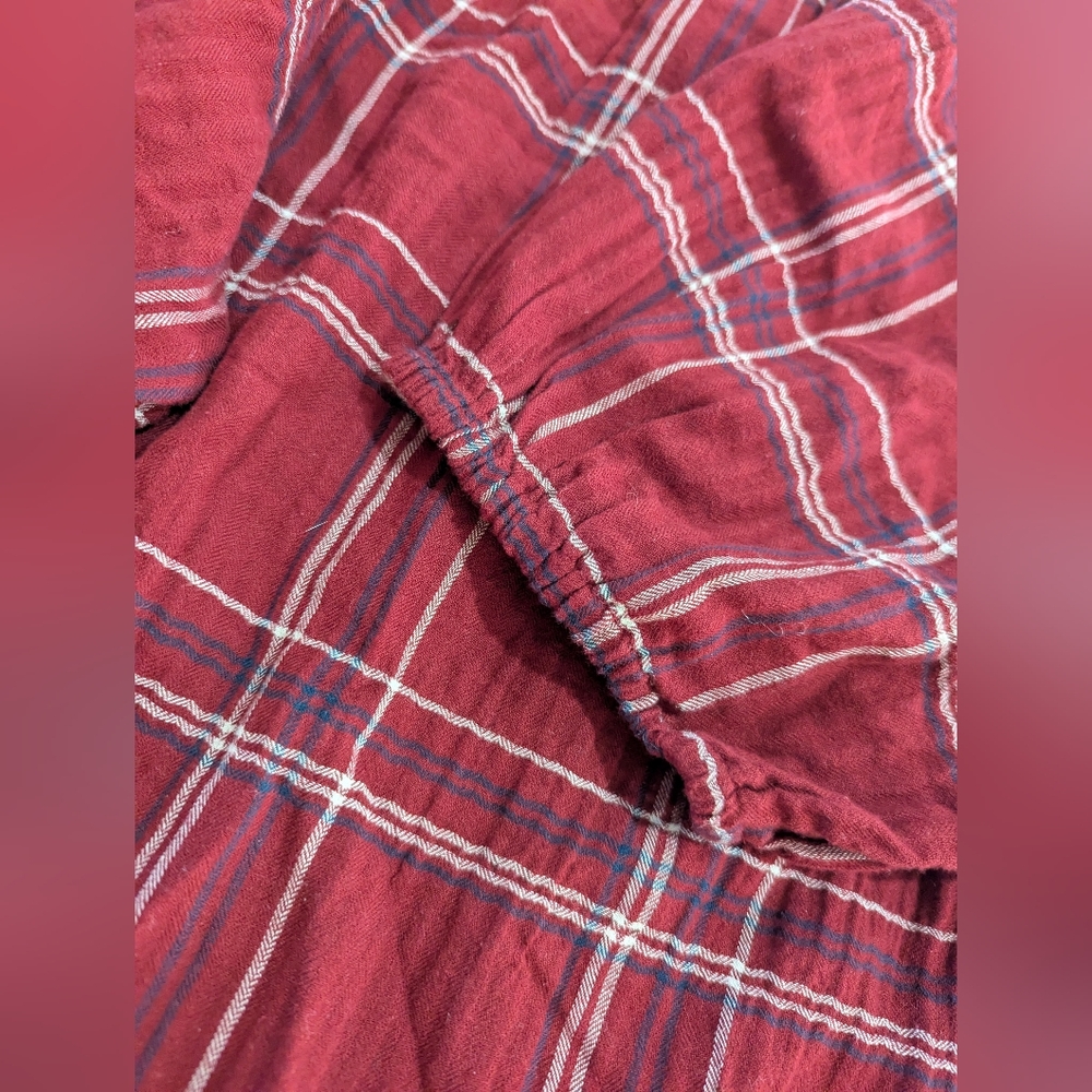Loft Blouse Red Blue White Plaid Tie-Neck Puff Sleeve Top Size L Petite *NWT - Picture 14 of 16